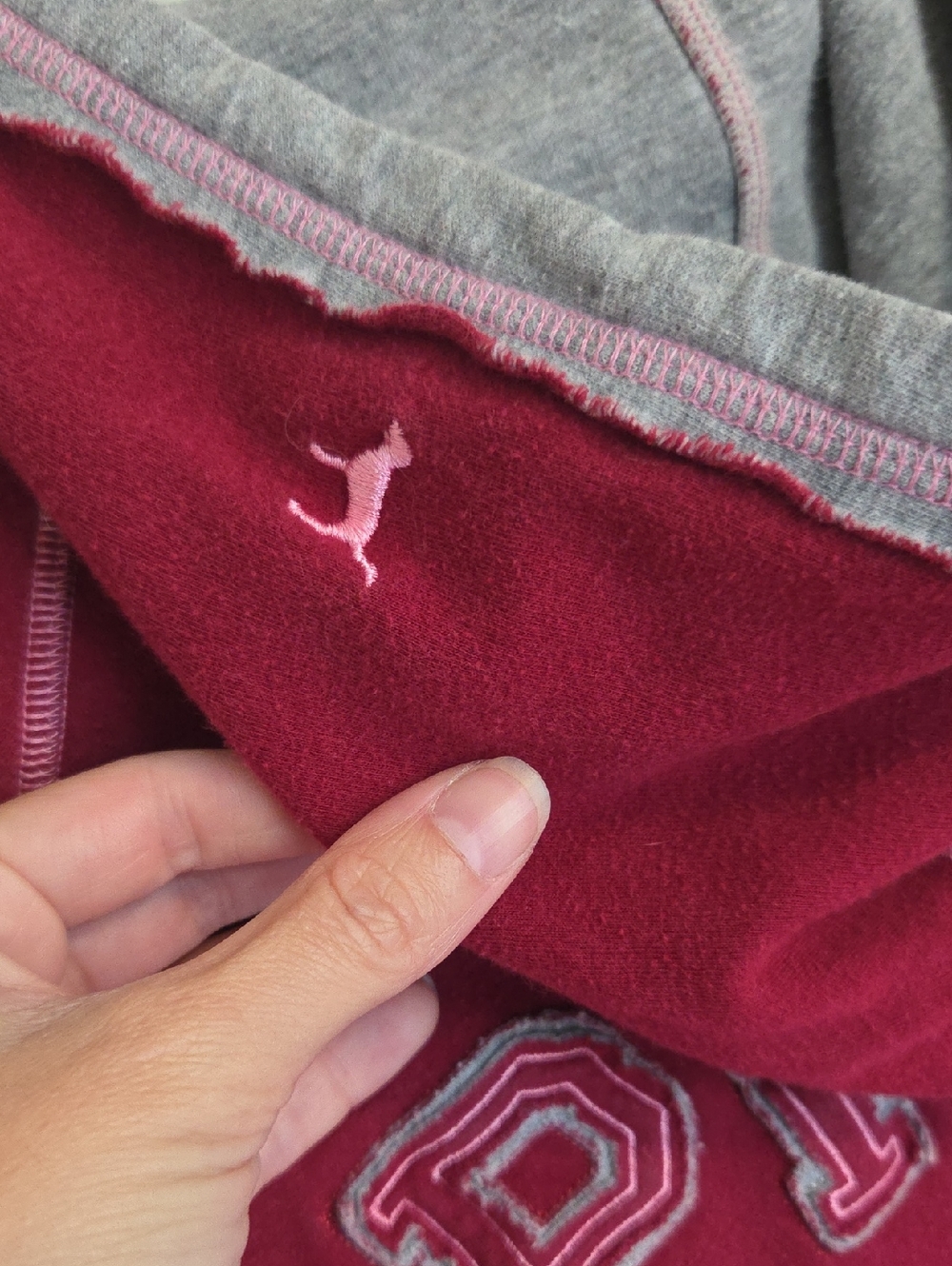 Vintage Victoria's Secret PINK Red Zip Hoodie with Pink And Gray Accents - Picture 5 of 6